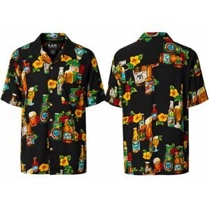Vintage KAD Hawaiian Beer Button Up Shirt XL Black Rayon Camp